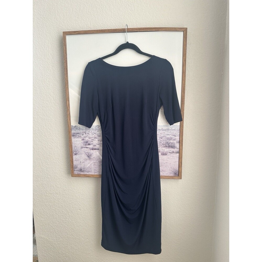 Vince Camuto Navy Blue Ruched Sheath Dress Size 6 Short Sleeve